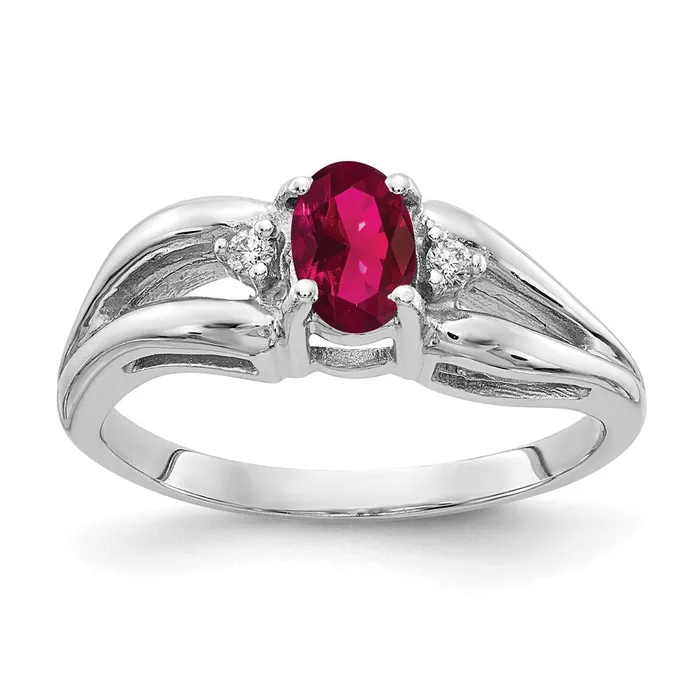 Goldia Rings 14k White Gold 6x4mm Oval Created Ruby A Real Diamond ring