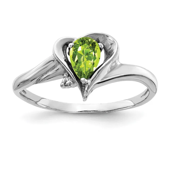 Goldia Rings 14k White Gold 6x4mm Pear Peridot AA Diamond ring