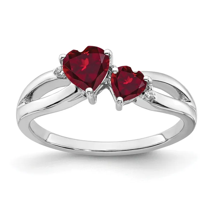 Goldia Rings 14k White Gold Created Ruby and Real Diamond 2stone Heart Ring Goldia Rings 14k White Gold Created Ruby and Real Diamond 2stone Heart Ring