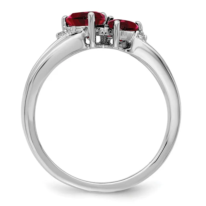 Goldia Rings 14k White Gold Created Ruby and Real Diamond 2stone Heart Ring