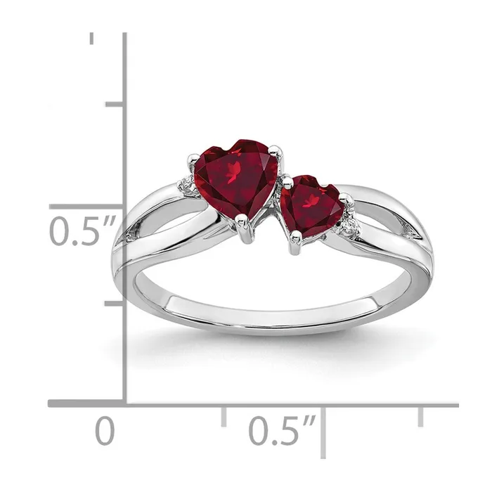 Goldia Rings 14k White Gold Created Ruby and Real Diamond 2stone Heart Ring