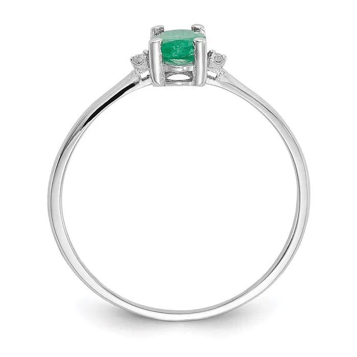 Goldia Rings 14K White Gold Polished Geniune Real Diamond u0026 Emerald Birthstone Ring