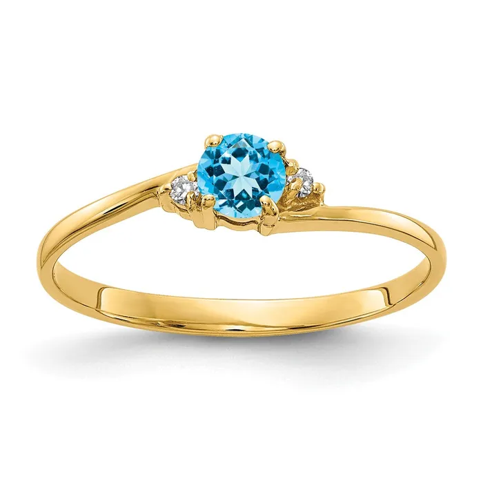 Goldia Rings 14k Yellow Gold 4mm Blue Topaz AA Diamond ring