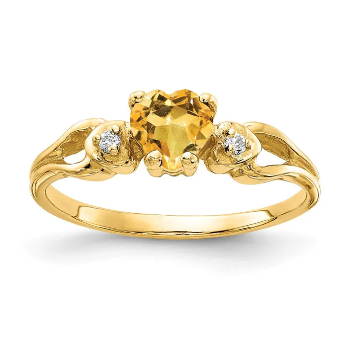 Goldia Rings 14k Yellow Gold 5mm Heart Citrine VS Diamond ring