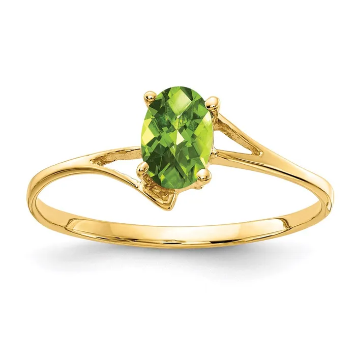 Goldia Rings 14K Yellow Gold 6x4mm Oval Peridot Checker ring
