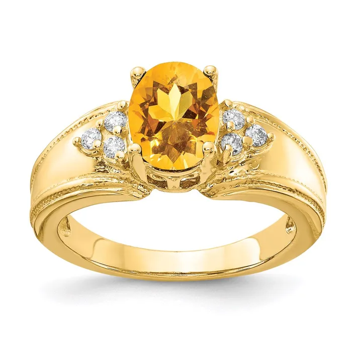 Goldia Rings 14K Yellow Gold 8x6mm Oval Citrine A Real Diamond ring