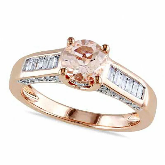 Goldia Rings 60mm Morganite and 050 CT TW Baguette Natural Diamond Engagement Ring in Solid 14K Rose Gold Goldia Rings 60mm Morganite and 050 CT TW Baguette Natural Diamond Engagement Ring in Solid 14K Rose Gold