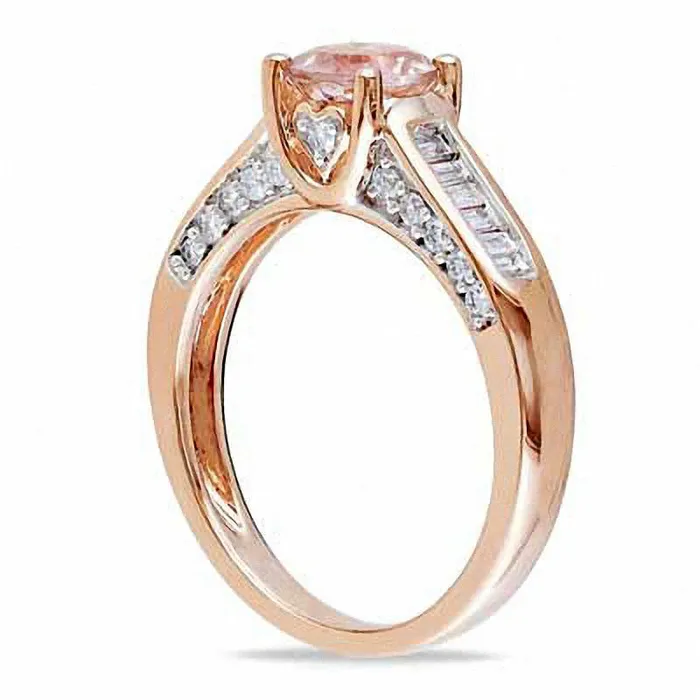 Goldia Rings 60mm Morganite and 050 CT TW Baguette Natural Diamond Engagement Ring in Solid 14K Rose Gold Goldia Rings 60mm Morganite and 050 CT TW Baguette Natural Diamond Engagement Ring in Solid 14K Rose Gold