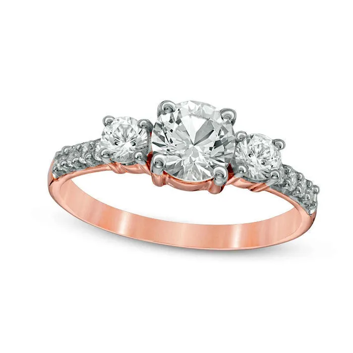 Goldia Rings LabCreated White Sapphire Three Stone Ring in Solid 10K Rose Gold Goldia Rings LabCreated White Sapphire Three Stone Ring in Solid 10K Rose Gold
