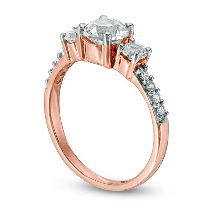 Goldia Rings LabCreated White Sapphire Three Stone Ring in Solid 10K Rose Gold Goldia Rings LabCreated White Sapphire Three Stone Ring in Solid 10K Rose Gold
