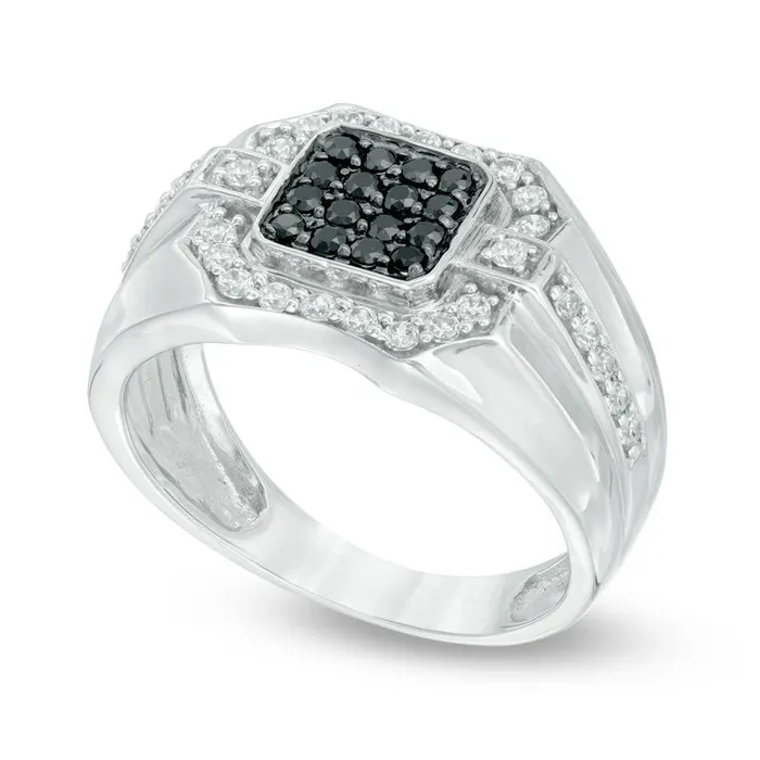 Goldia Rings Mens 075 CT TW Enhanced Black and White Natural Diamond Square Composite Ring in Sterling Silver Goldia Rings Mens 075 CT TW Enhanced Black and White Natural Diamond Square Composite Ring in Sterling Silver