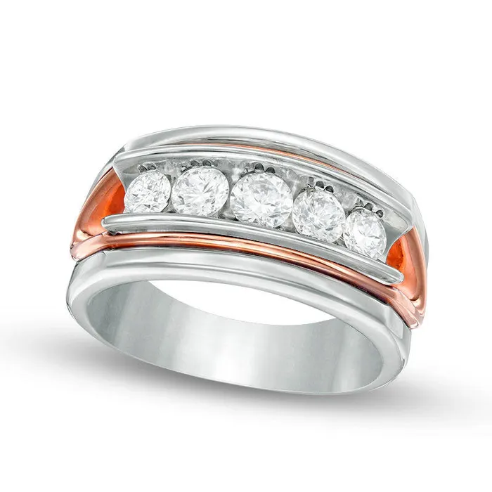 Goldia Rings Mens 10 CT TW Natural Diamond Five Stone Wedding Band in Solid 14K TwoTone Gold Goldia Rings Mens 10 CT TW Natural Diamond Five Stone Wedding Band in Solid 14K TwoTone Gold