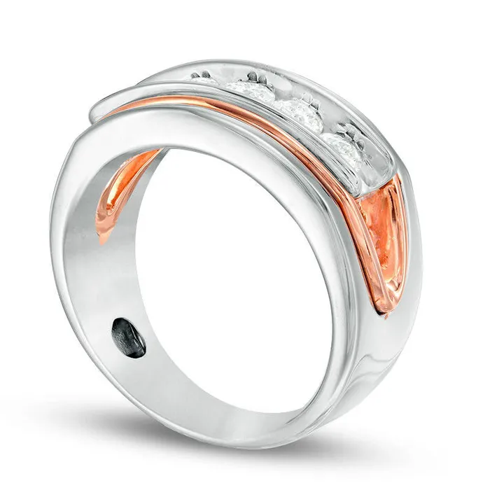 Goldia Rings Mens 10 CT TW Natural Diamond Five Stone Wedding Band in Solid 14K TwoTone Gold Goldia Rings Mens 10 CT TW Natural Diamond Five Stone Wedding Band in Solid 14K TwoTone Gold