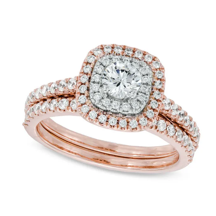 Goldia Rings Previously Owned 10 CT TW Natural Diamond Double Cushion Frame Bridal Engagement Ring Set in Solid 14K Rose Gold Goldia Rings Previously Owned 10 CT TW Natural Diamond Double Cushion Frame Bridal Engagement Ring Set in Solid 14K Rose Gold