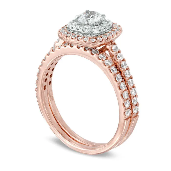 Goldia Rings Previously Owned 10 CT TW Natural Diamond Double Cushion Frame Bridal Engagement Ring Set in Solid 14K Rose Gold Goldia Rings Previously Owned 10 CT TW Natural Diamond Double Cushion Frame Bridal Engagement Ring Set in Solid 14K Rose Gold