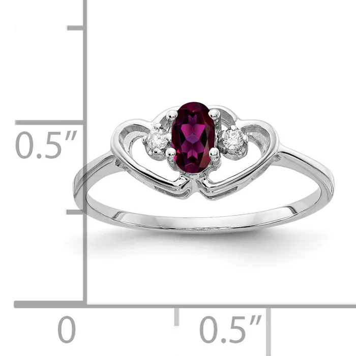 Goldia Rings Solid 14k White Gold 5x3mm Oval Rhodolite Simulated Garnet VS CZ Ring