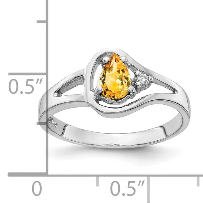 Goldia Rings Solid 14k White Gold 6x4mm Pear Simulated Citrine AAA CZ Ring