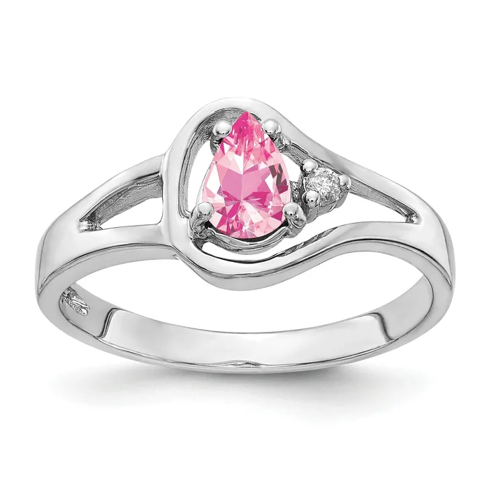 Goldia Rings Solid 14k White Gold 6x4mm Pear Simulated Pink Tourmaline A CZ Ring Goldia Rings Solid 14k White Gold 6x4mm Pear Simulated Pink Tourmaline A CZ Ring