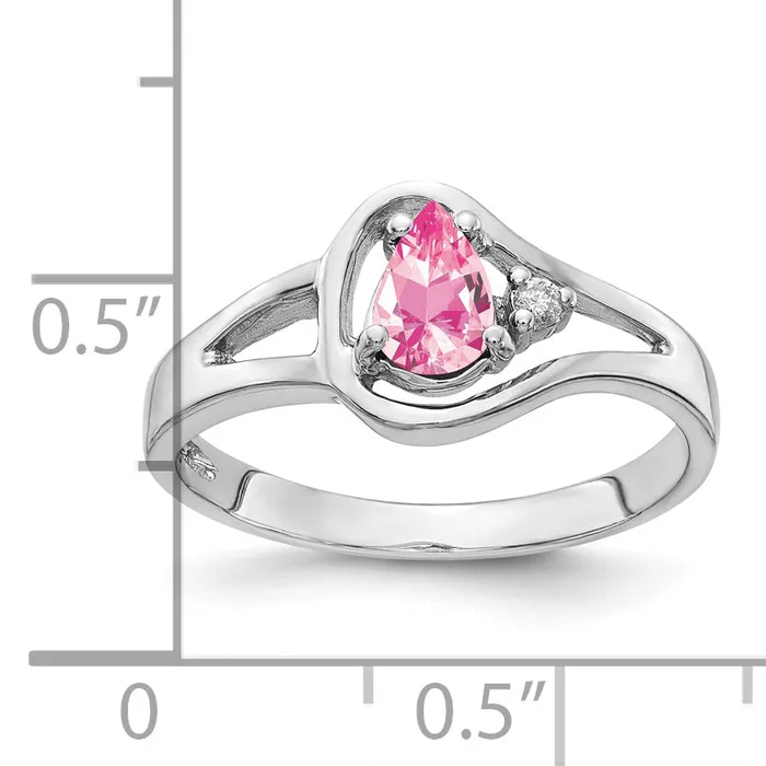 Goldia Rings Solid 14k White Gold 6x4mm Pear Simulated Pink Tourmaline A CZ Ring