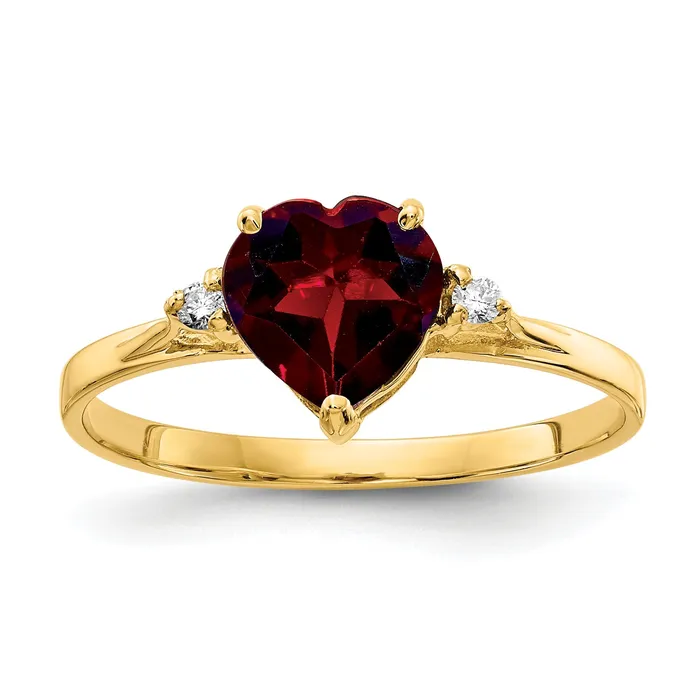 Goldia Rings Solid 14k Yellow Gold 7mm Heart Simulated Garnet AA CZ Ring