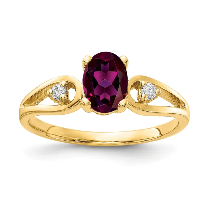 Goldia Rings Solid 14k Yellow Gold 7x5mm Oval Rhodolite Simulated Garnet VS CZ Ring Goldia Rings Solid 14k Yellow Gold 7x5mm Oval Rhodolite Simulated Garnet VS CZ Ring