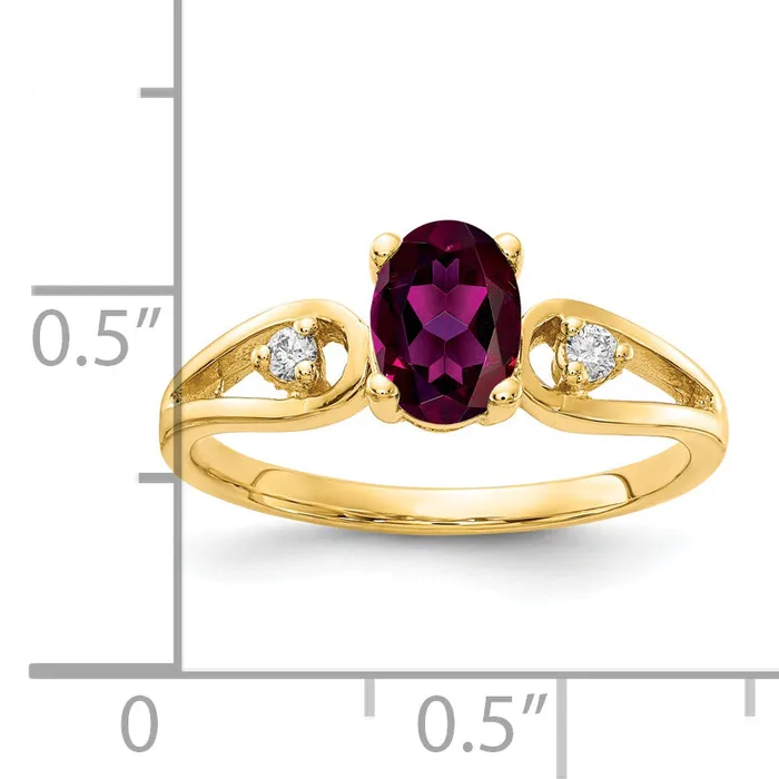 Goldia Rings Solid 14k Yellow Gold 7x5mm Oval Rhodolite Simulated Garnet VS CZ Ring