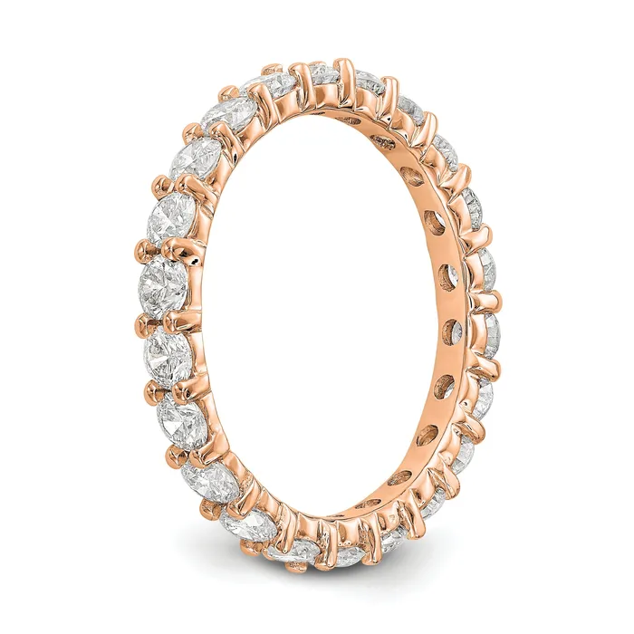 Goldia Rings Solid Real 14k Rose Gold Polished Shared Prong 2ct CZ Eternity Wedding Band Ring