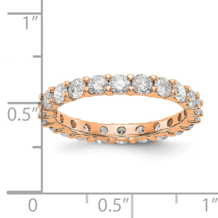 Goldia Rings Solid Real 14k Rose Gold Polished Shared Prong 2ct CZ Eternity Wedding Band Ring
