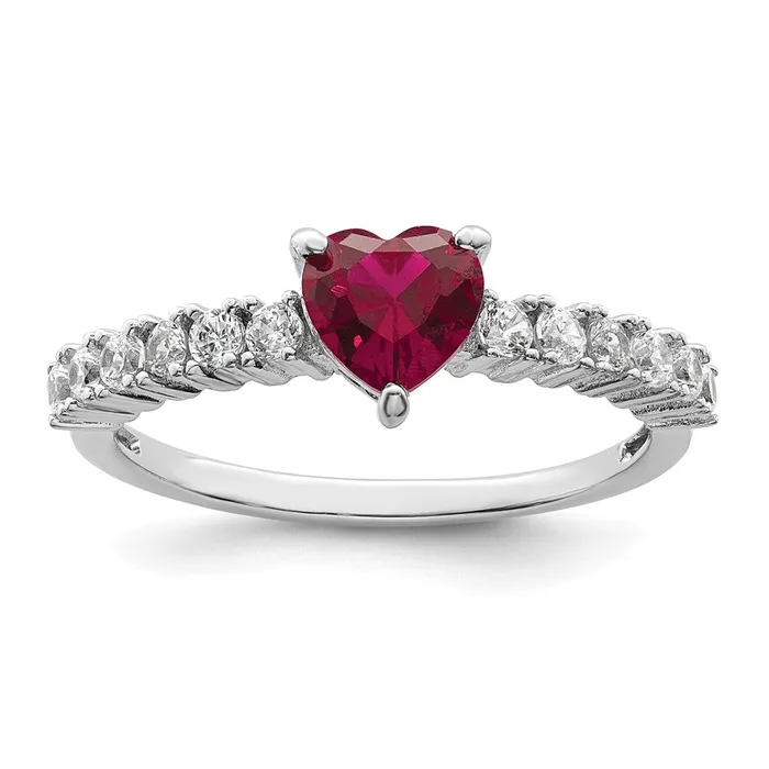 Goldia Rings Sterling Silver Polished Rhodiumplated Created Ruby and CZ Heart Ring Goldia Rings Sterling Silver Polished Rhodiumplated Created Ruby and CZ Heart Ring