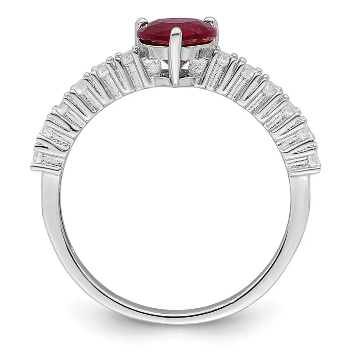 Goldia Rings Sterling Silver Polished Rhodiumplated Created Ruby and CZ Heart Ring