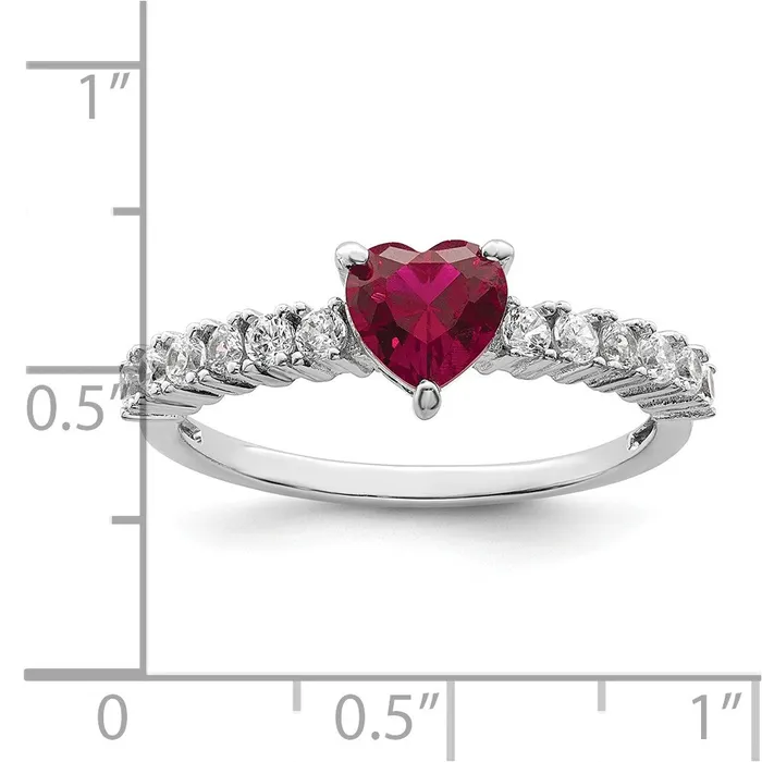 Goldia Rings Sterling Silver Polished Rhodiumplated Created Ruby and CZ Heart Ring