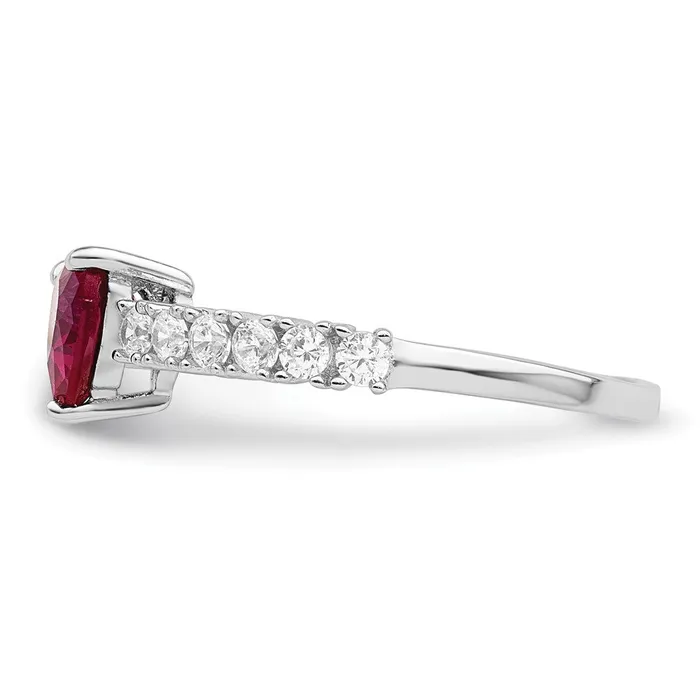 Goldia Rings Sterling Silver Polished Rhodiumplated Created Ruby and CZ Heart Ring