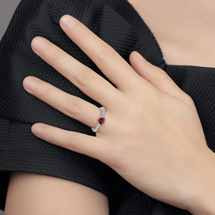 Goldia Rings Sterling Silver Polished Rhodiumplated Created Ruby and CZ Heart Ring