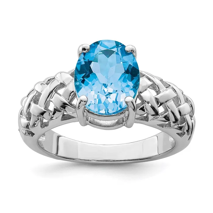 Goldia Rings Sterling Silver Rhodium Blue Topaz Ring