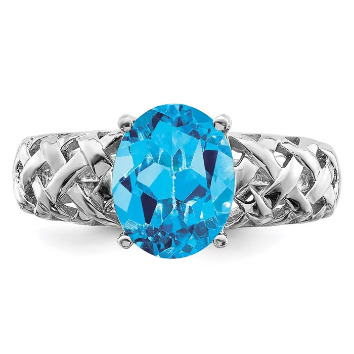 Goldia Rings Sterling Silver Rhodium Blue Topaz Ring