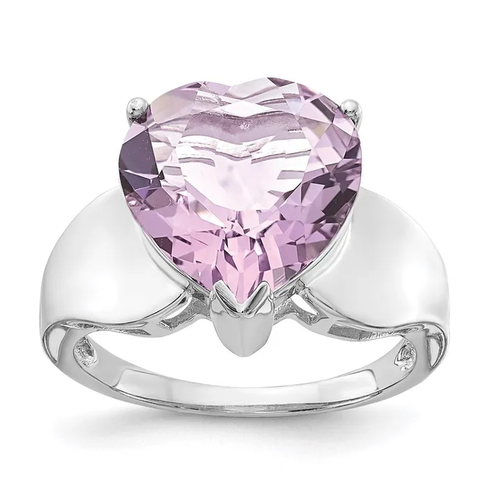 Goldia Rings Sterling Silver Rhodium Heart Shaped Pink Quartz Ring