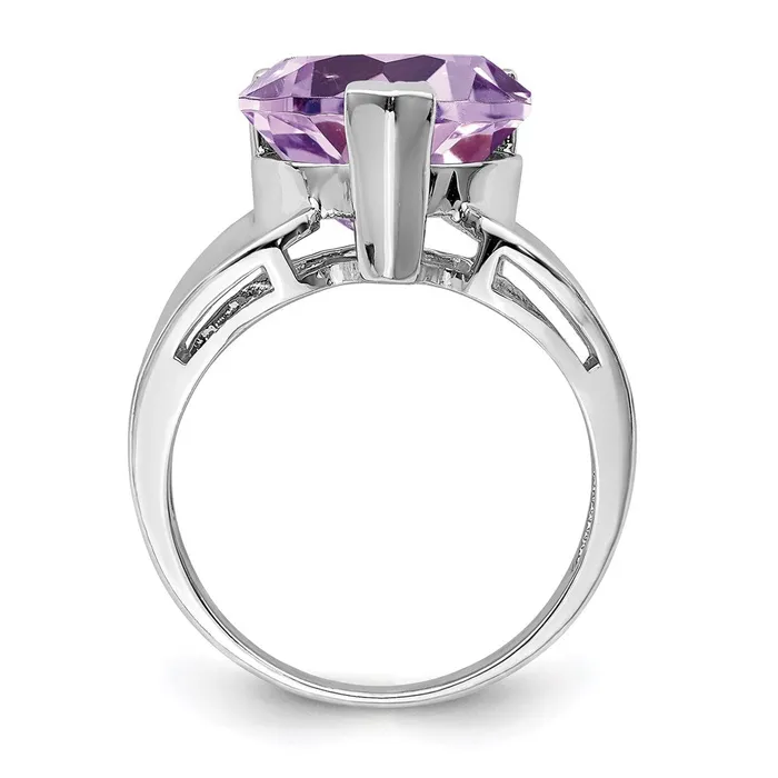 Goldia Rings Sterling Silver Rhodium Heart Shaped Pink Quartz Ring