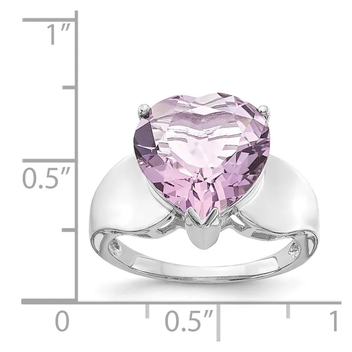 Goldia Rings Sterling Silver Rhodium Heart Shaped Pink Quartz Ring
