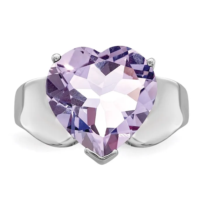 Goldia Rings Sterling Silver Rhodium Heart Shaped Pink Quartz Ring