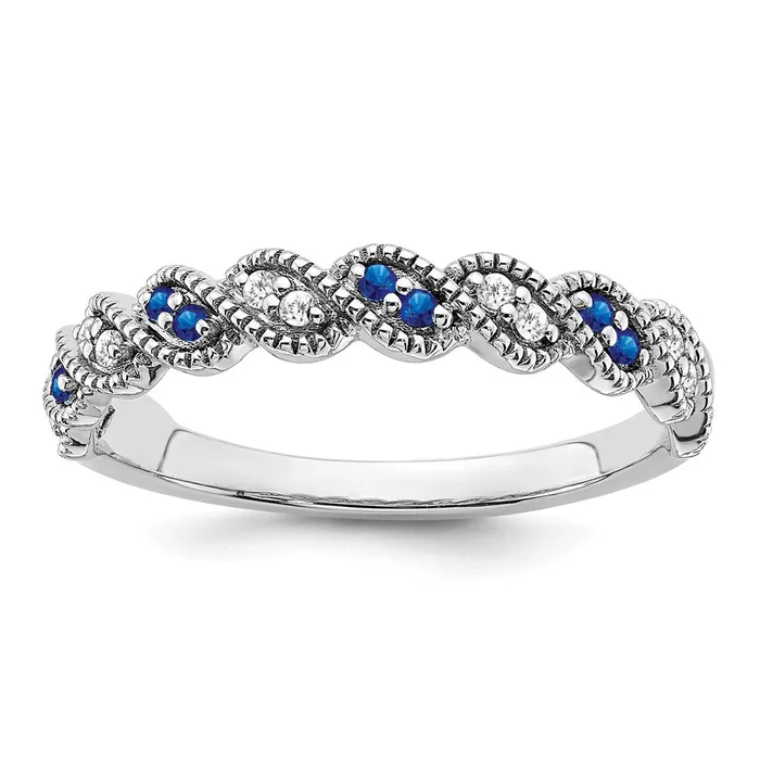 Goldia Solid 14k White Gold Simulated Sapphire and CZ Twist Band Rings