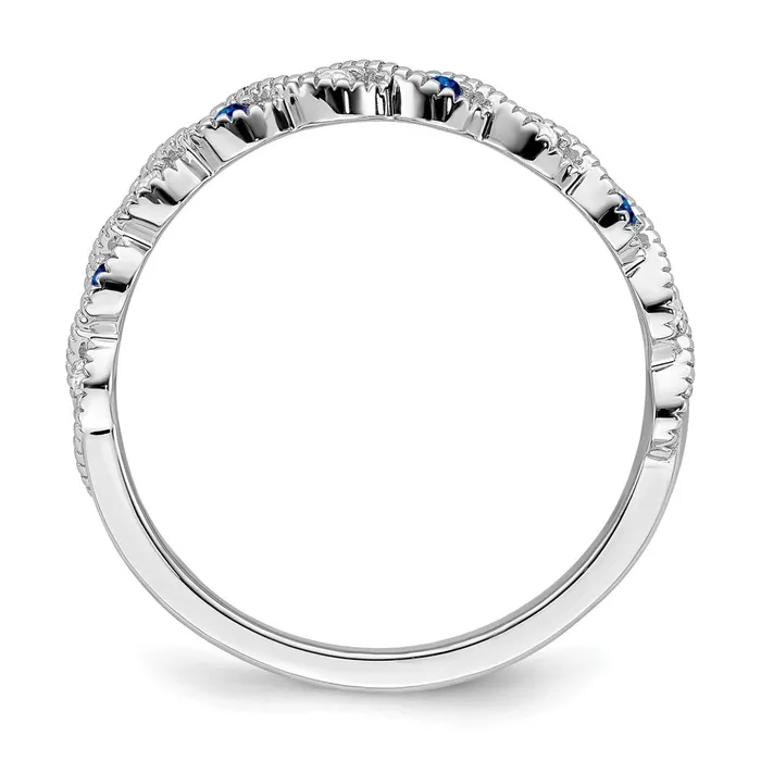 Goldia Solid 14k White Gold Simulated Sapphire and CZ Twist Band Rings