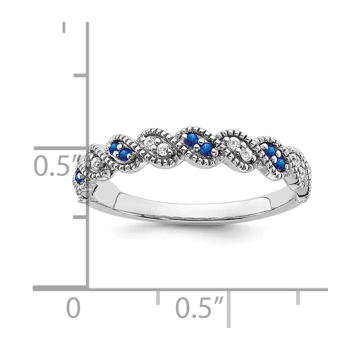 Goldia Solid 14k White Gold Simulated Sapphire and CZ Twist Band Rings