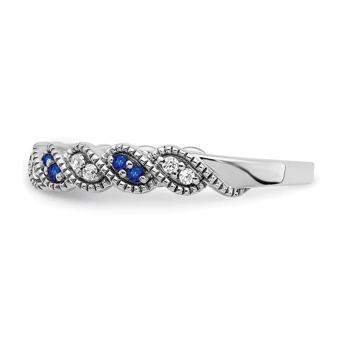 Goldia Solid 14k White Gold Simulated Sapphire and CZ Twist Band Rings