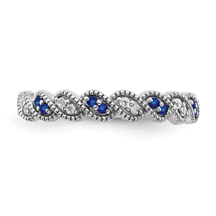 Goldia Solid 14k White Gold Simulated Sapphire and CZ Twist Band Rings