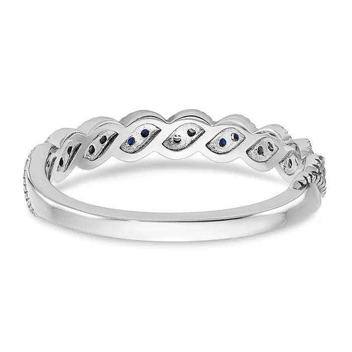 Goldia Solid 14k White Gold Simulated Sapphire and CZ Twist Band Rings