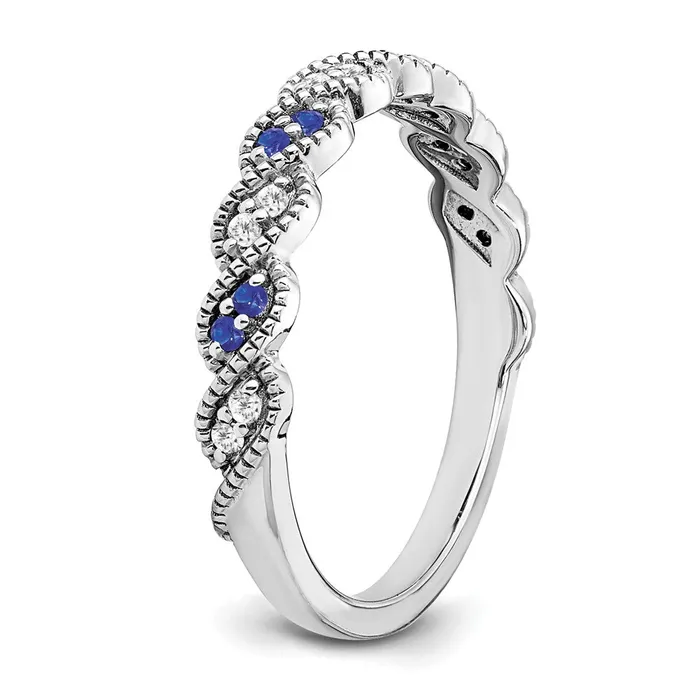 Goldia Solid 14k White Gold Simulated Sapphire and CZ Twist Band Rings