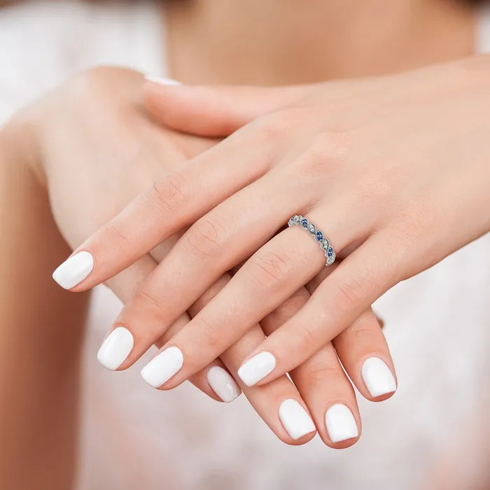 Goldia Solid 14k White Gold Simulated Sapphire and CZ Twist Band Rings