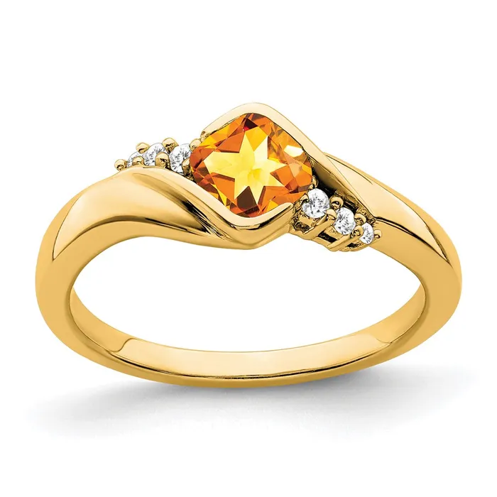 Goldia Solid 14k Yellow Gold Simulated Citrine and CZ Ring Rings