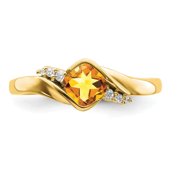 Goldia Solid 14k Yellow Gold Simulated Citrine and CZ Ring Rings