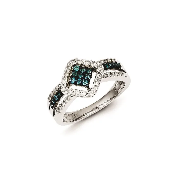 Goldia Sterling Silver White u0026 Blue Diamond Cluster Ring Rings